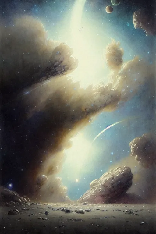 Prompt: ( ( ( ( ( 1 2 0 5 0 s retro science fiction outer space landscape. muted colors. ) ) ) ) ) by jean - baptiste monge!!!!!!!!!!!!!!!!!!!!!!!!!!!!!!