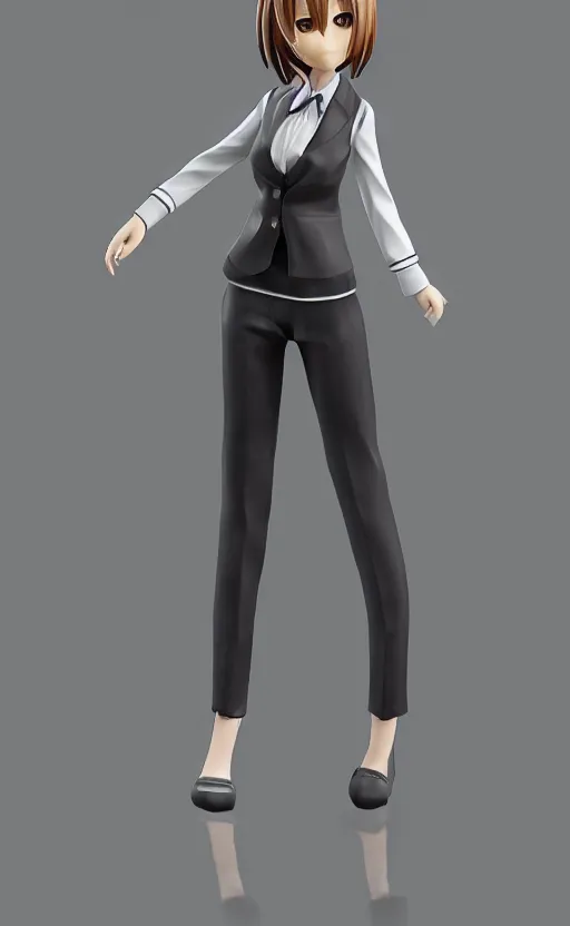Image similar to Anime girl figure in office suit, unreal engine, highly detailed.