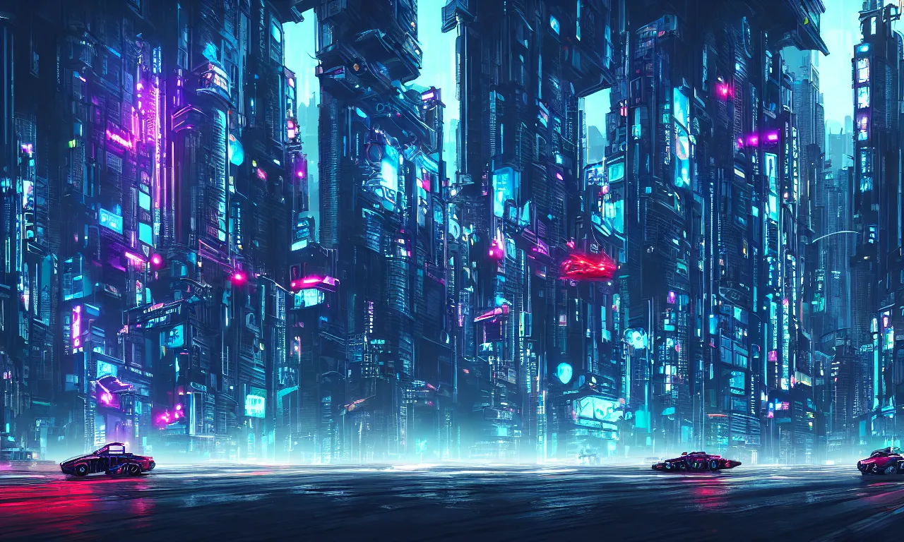 Image similar to cyberpunk night city with flying robot and cybertruck with mutant, digital art, reflections, heavy rain, beautiful concept art, high detail