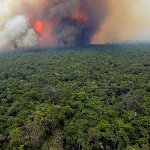 Prompt: a beautiful photo of a raging forest fire in the amazon jungle