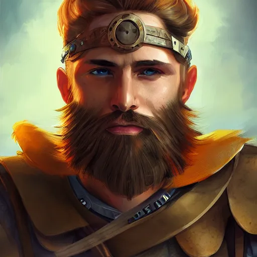 Image similar to portrait of a Germanic man with a beard and flight suit, D&D, sci-fi, elegant, hopeful, muscular, highly detailed, digital painting, artstation, concept art, smooth, sharp focus, illustration