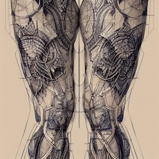 Prompt: a blueprint of an intricate pattern for legs tattoos, by artgerm, greg rutkowski, dan munford