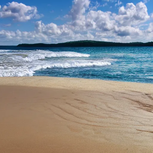 Prompt: a beach with green sand, 3 5 mm, realistic