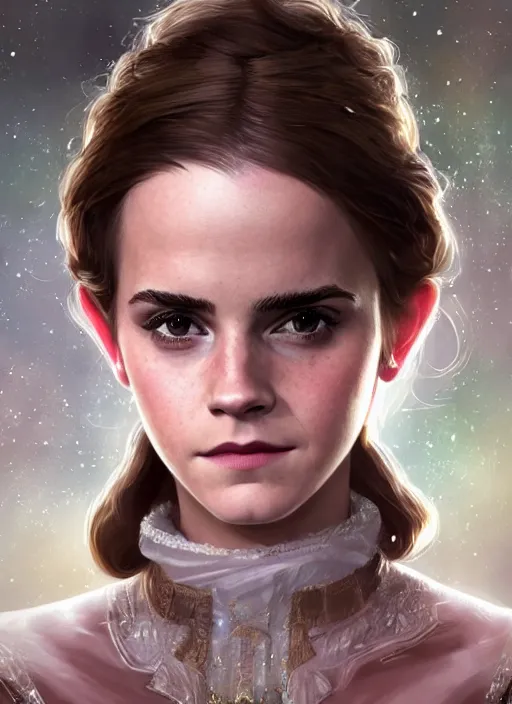 Prompt: emma watson as princess sofia, naturel, hyper detailed, digital art, trending in artstation, cinematic lighting, studio quality, smooth render, unreal engine 5 rendered, octane rendered, art style by klimt and nixeu and ian sprigger and wlop and krenz cushart