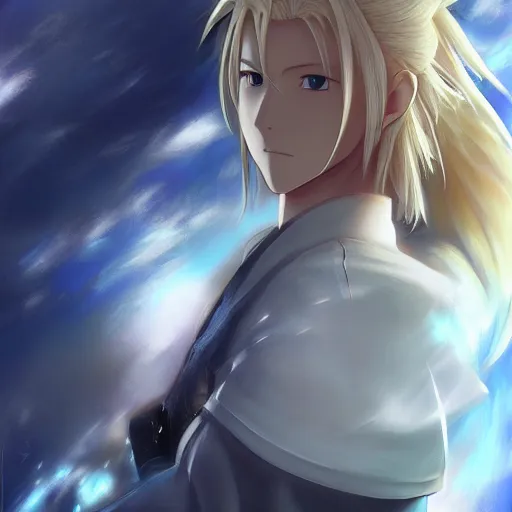 Image similar to portrait of cloud ff 7, anime fantasy illustration by tomoyuki yamasaki, kyoto studio, madhouse, ufotable, comixwave films, trending on artstation