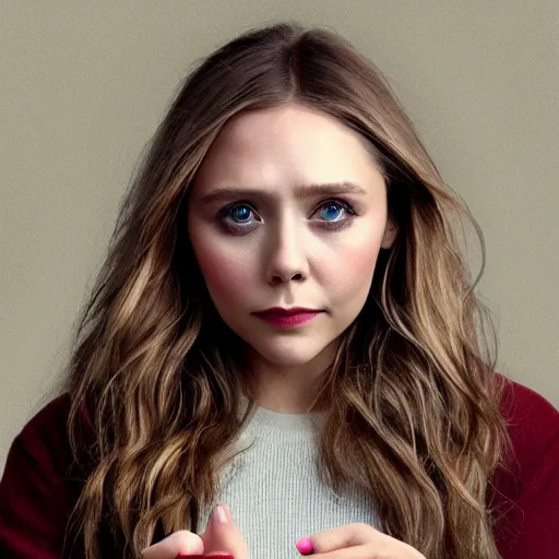 Image similar to Elizabeth Olsen holding a ring out saying 'No', photorealistic imagery, 4k, 8k