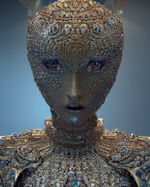 Image similar to a highly detailed metahuman 4 k close up render of an alien goddess bella hadid monument renaissance in iris van herpen dress schiaparelli in diamonds crystals swarovski and jewelry iridescent in style of alphonse mucha gustav klimt trending on artstation made in unreal engine 4