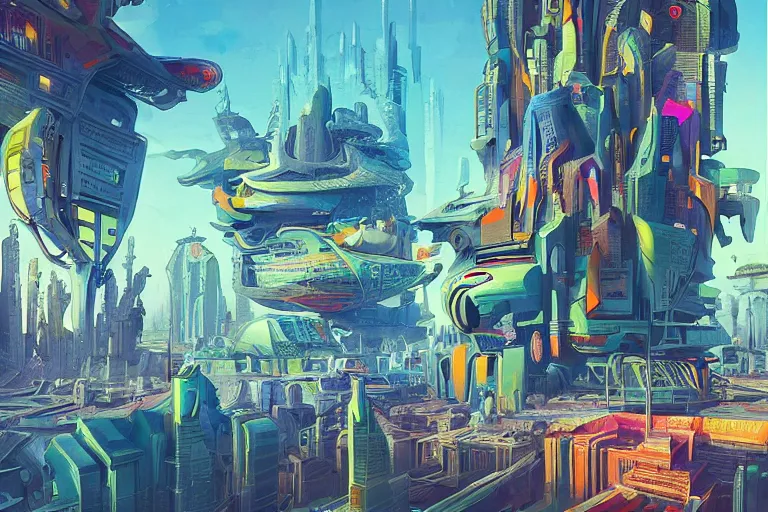 Image similar to futuristic city, illustration painting, intricate, detailed illustration, hd, digital art, overdetailed art, concept art, complementing colors, detailed, illustration painting by leonardo da vinci, digital art, overdetailed art, concept art, complementing colors rendered by beeple, syd meade,