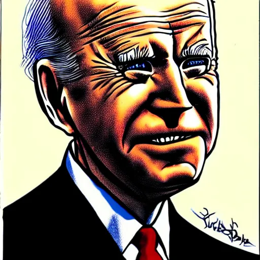 Image similar to : biden looking sad, political cartoon, style of Ralph Steadman