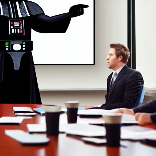 Image similar to photo of darth vader giving presentation in business meeting