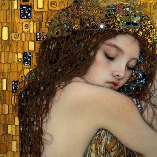 Image similar to sleeping goddess, intricate detail, klimt, royo, royo, whealan,