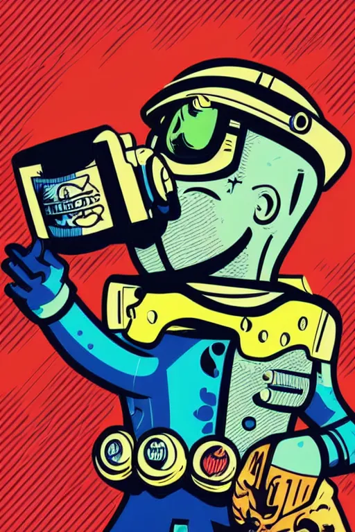 Image similar to fallout 7 6 retro futurist illustration art by butcher billy, sticker, colorful, illustration, highly detailed, simple, smooth and clean vector curves, no jagged lines, vector art, smooth andy warhol style