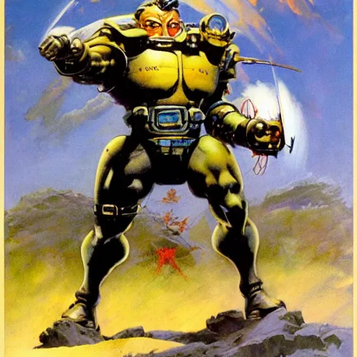 Prompt: mechabot by frank frazetta