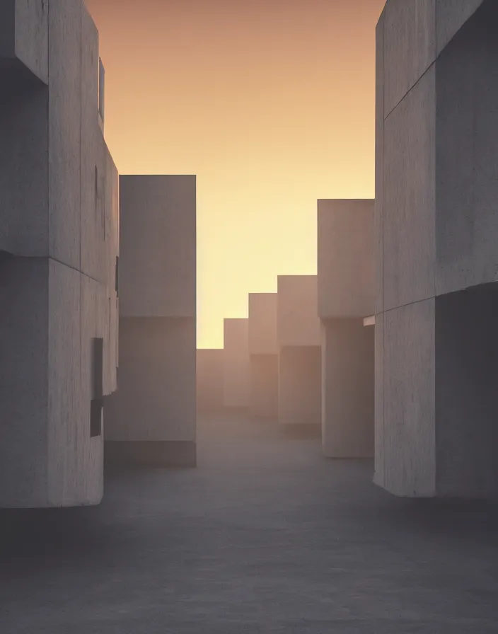 Image similar to brutalist architecture streetscapes stunning volumetric lighting sunset