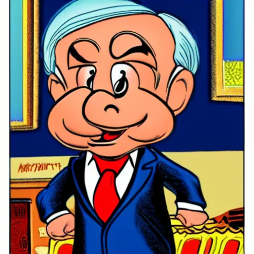 Prompt: cartoon character of Benjamin netanyahu by Carl Barks.