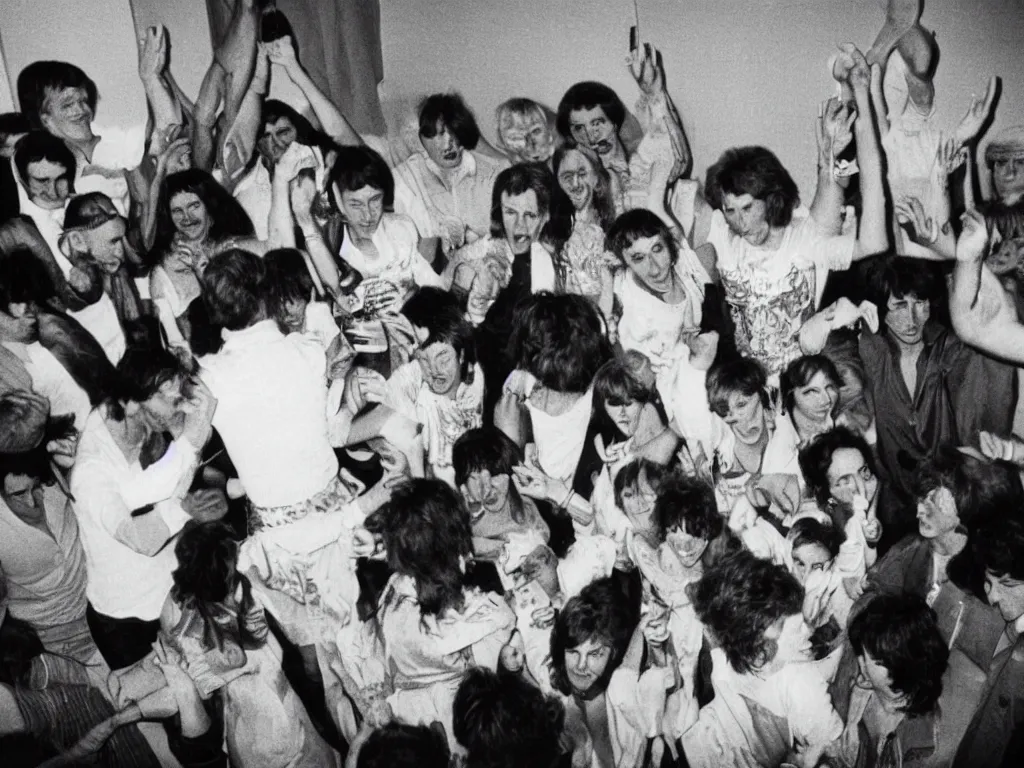 Image similar to 1980s photograph of a party in 80s soviet apartment