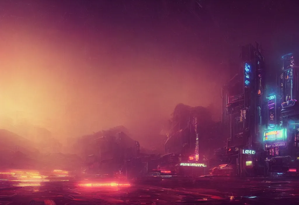 Image similar to a dramatic epic ethereal stunning beautiful and insanely detailed matte painting of a Blade Runner movie still, lens flares, atmospheric and vaporwave composition, digital art by Kilian Eng and Simon Stalenhag, winning-award masterpiece, fantastic, octane render, 8K HD Resolution, High quality image