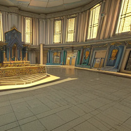 Prompt: the temple of a cult that worships a computer from the 8 0 s, 3 d render, octane, ray tracing, unreal engine, high resolution, ultra detailed, photorealistic, computer from the 8 0 s, 8 k