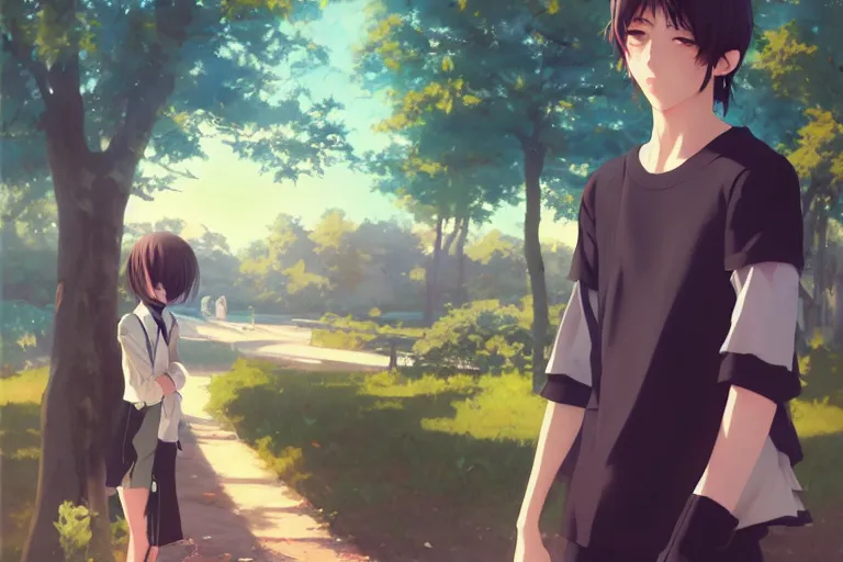 Image similar to boy's love anime high school scene spring setting, expert high detail concept art, romantic undertones, perfect proportions fine - face, realistic shaded lighting poster ilya kuvshinov, katsuhiro, jeremy lipkin and michael germash, makoto shinkai, loish and clamp style, trending on art station, best selling artist