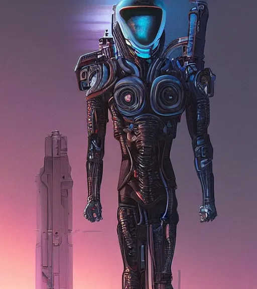 Image similar to alien cyberpunk soldier on earth by jim burns and beeple