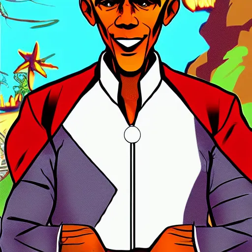 Image similar to a JoJos Bizzarre Adventure character looking like Barack Obama, color scheme