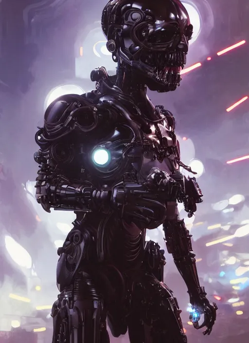 Prompt: a beautiful terminator, intricate lights, bio luminescent, venomize, by ruan jia and artgerm and range murata and wlop and ross tran and william - adolphe bouguereau and beeple. key art. fantasy illustration. award winning, artstation, intricate details, realistic, hyperdetailed, 8 k resolution.