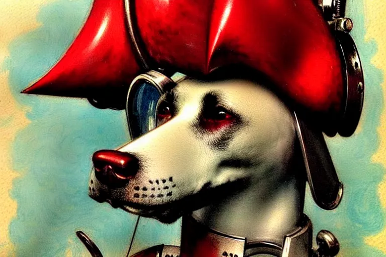 Prompt: pirate ( ( ( ( ( 1 9 5 0 s retro future robot android dog. muted colors. ) ) ) ) ) by jean baptiste monge!!!!!!!!!!!!!!!!!!!!!!!!! chrome red