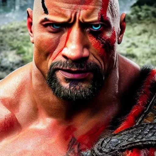 Image similar to Dwayne Johnson as Kratos 4K quality super realistic