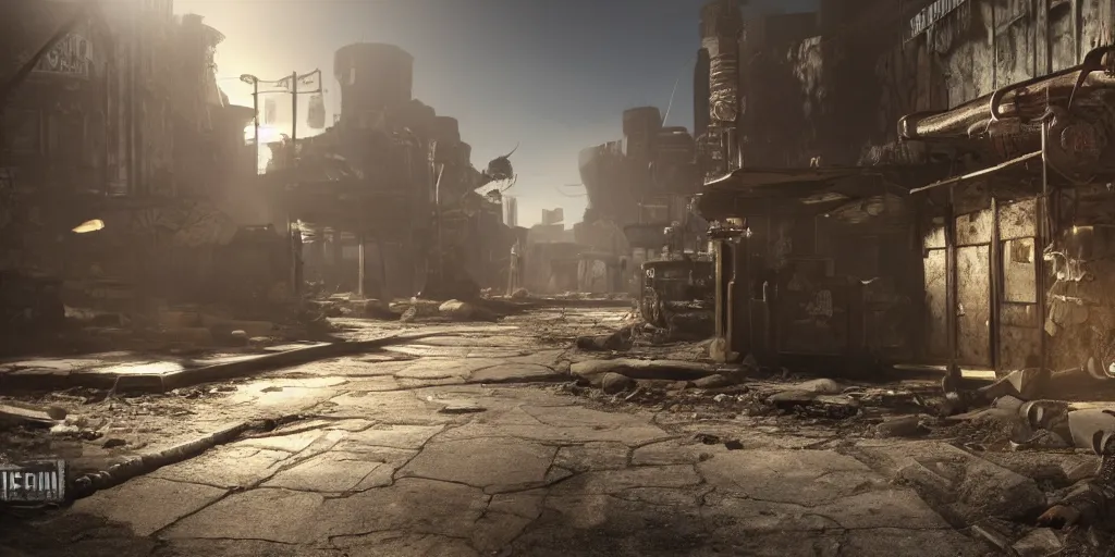 Prompt: fallout concept art new reno render dramatic lighting unreal engine 5