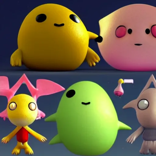 Image similar to 9 0 s cgi, toy, cute character, blob, big eyes, wizard, pikmin