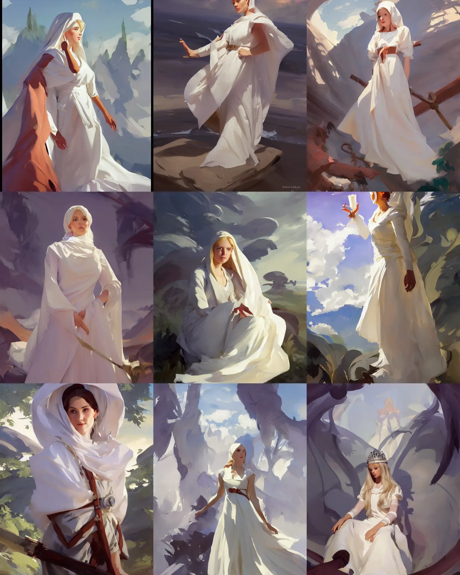 Prompt: white cloth fabric scandinavian princess, northern, greg manchess painting by sargent and leyendecker, studio ghibli, fantasy, medium shot, asymmetrical, intricate, elegant, matte painting, illustration, hearthstone, by rhads by greg rutkowski, by greg tocchini, by james gilleard, by joe fenton