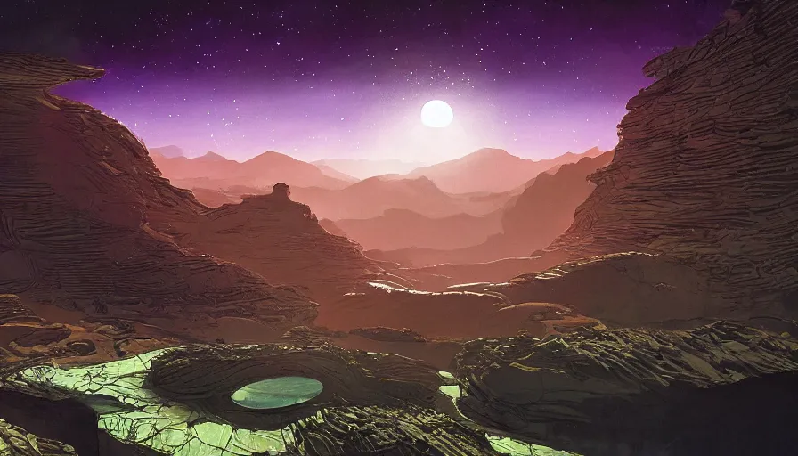 Prompt: a beautiful painting of an alien world, ray traced lighting by jean claude mezieres
