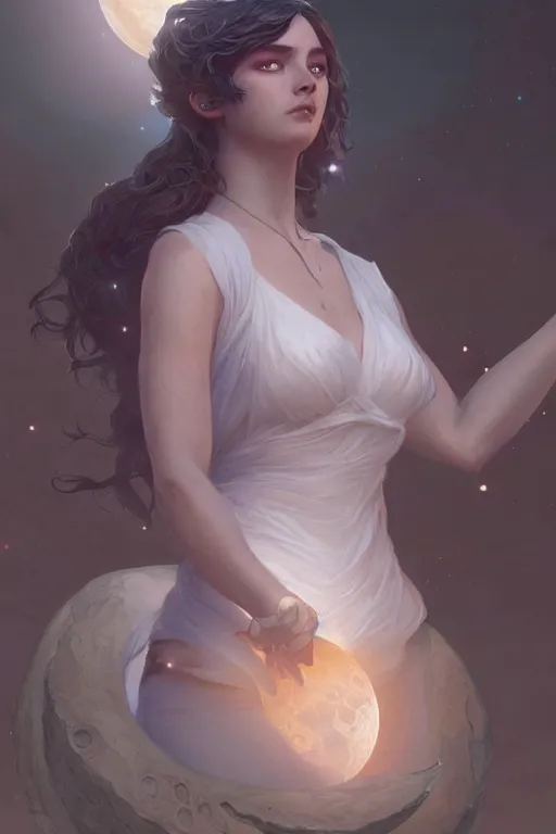 Image similar to goddess of the moon, highly detailed, digital painting, artstation, concept art, smooth, sharp focus, illustration, unreal engine 5, 8 k, art by artgerm and greg rutkowski and edgar maxence