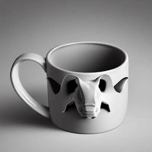 Image similar to a mug with shape of a rhino head, high quality product photography, behance, pinterest