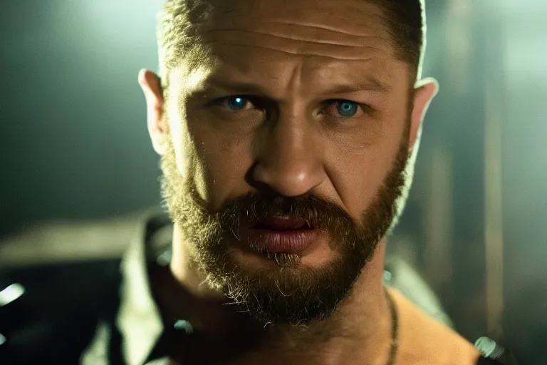 Image similar to film still of Tom Hardy as Max Payne at Club RagnaRock in the Max Payne movie, 4k