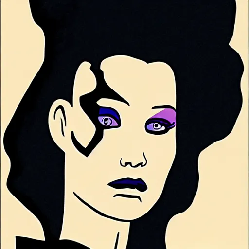 Image similar to jennifer lawrence as the bride of frankenstein, patrick nagel art style