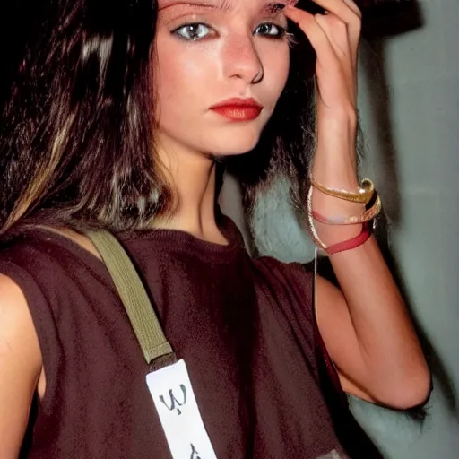 Prompt: Contrary to contemporaneous Y2K Aesthetic, and also McBling style of the early 2000s, Gen X Y/AC models in editorial fashion or artist marketing were much more natural. You will see tons of bare lipstick, hair parted down the middle or natural textured hair, natural leathers, knee high boots, duster jackets, natural and muted colors - especially greens, beiges, tans, greys, and black. Design and fashion was moving from 60s revival into early 70s. Retro-futurism was Y2K Aesthetic, but Gen X YAC was more terrestrial. Its futurism was a mix of sterile and organic. McBling was a full blown disco revival, but here, we just see hints of the 70s. Depictions of city life through a colonialist lens. First wave gentrification. Urban life influenced graphic design, such as in the use of Helvetica as inspired by the NYC subway signs. The rise of a minimalist design revival.