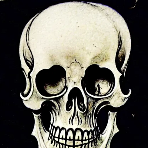 Image similar to memento mori by arthur rackham, detailed, art nouveau, gothic, ornately ornamented beautiful skull, intricately carved antique bone, skulls, botanicals, horizontal symmetry