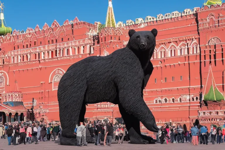 Prompt: a gigantic statue of bear in the middle of the red square, excited russians, symmetry, awesome exposition, very detailed, highly accurate, 8 k