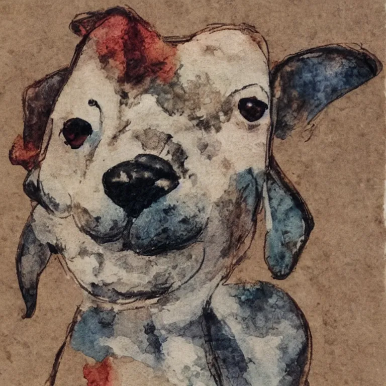 Prompt: a cute retro dog. alcohol inks on parchment, muted colors, detailed, textured parchment background, 1 9 5 0 s concept art