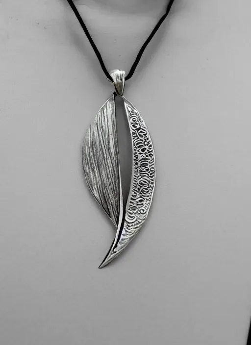 Image similar to Amulet Of Wave inlaid in silver on a young beautiful woman neck, realistic, clean,