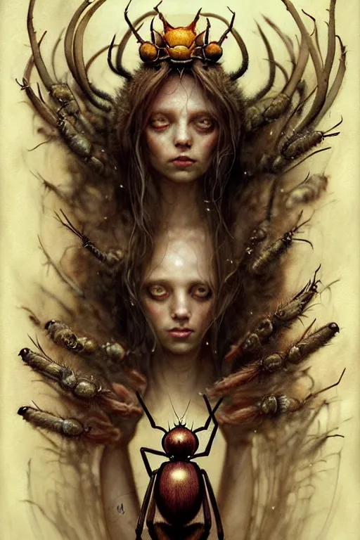 Image similar to spider queen | esoteric symbolism | jean - baptiste monge, esao andrews, bastien lecouffe - deharme, tim jacobus, ken currie | ultra - detailed realism, soft cinematic lighting, hi - fructose, artstation, high - quality, ink watercolors wes anderson poster art