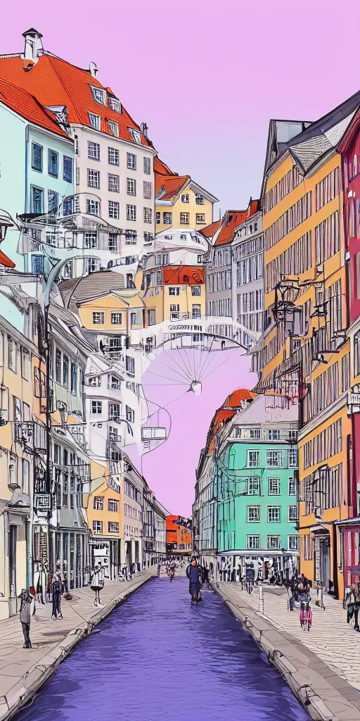 Prompt: an illustration of Copenhagen in the center of Cape Town, procreate on behance