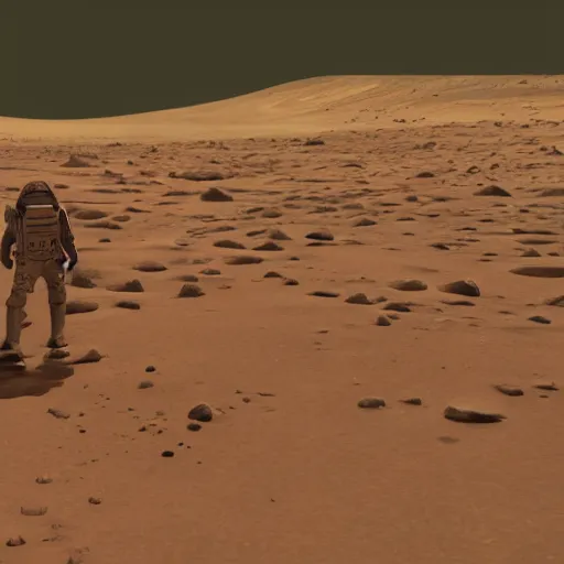 Prompt: me h walking in the durface of mars ,octane render, trending on artstation