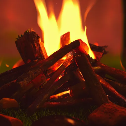 Prompt: close up of a campfire in the night, artstation
