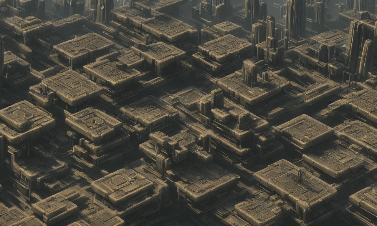 Image similar to brutalist alien city civilization, matte painting by Martin Deschambault, trending on artstation, octane render, cinematic, elegant, intricate, 8k, scifi