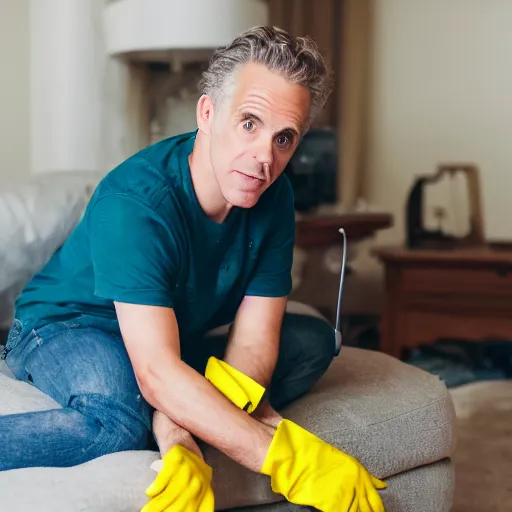 Image similar to jordan peterson cleaning his room, 85mm f/1.3