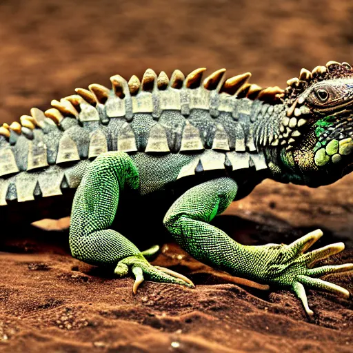Image similar to a Iguana with the armor of a pangolin, national geographic photograph