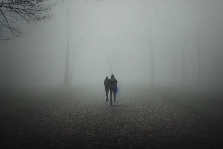 Prompt: photo of people being lured in the mist by sirenhead, eerie atmosphere, fear, mystery, dramatic, 8 k uhd