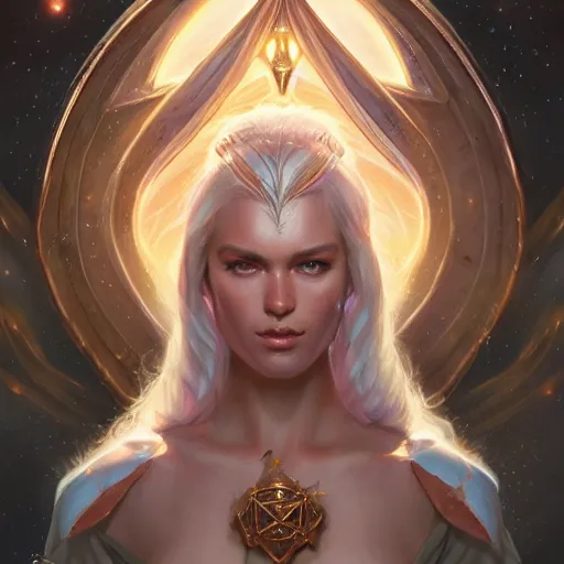 Image similar to star goddess, d & d, fantasy, portrait, highly detailed, digital painting, trending on artstation, concept art, sharp focus, illustration, art by artgerm and greg rutkowski and magali villeneuve